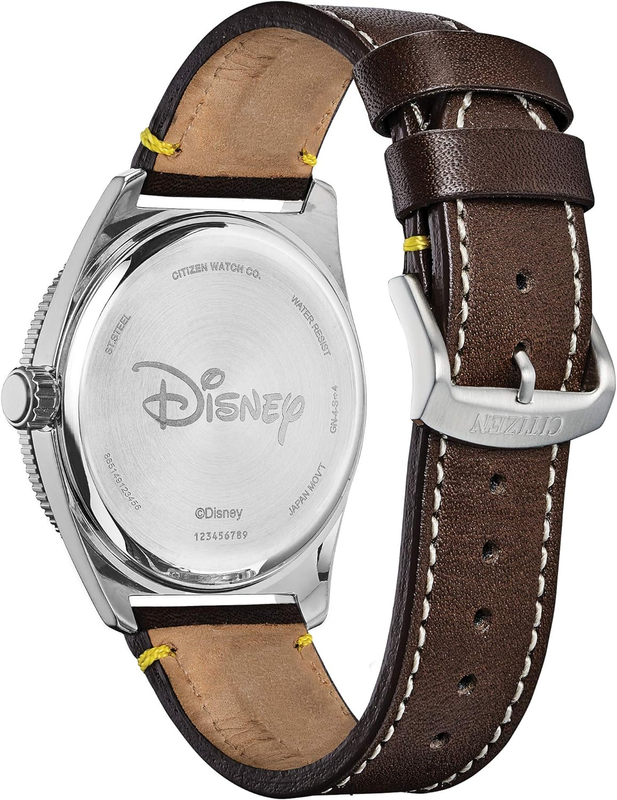 Pre-owned Citizen Eco-drive Disney Quartz Men's Watch, Stainless Steel With Leather Strap,