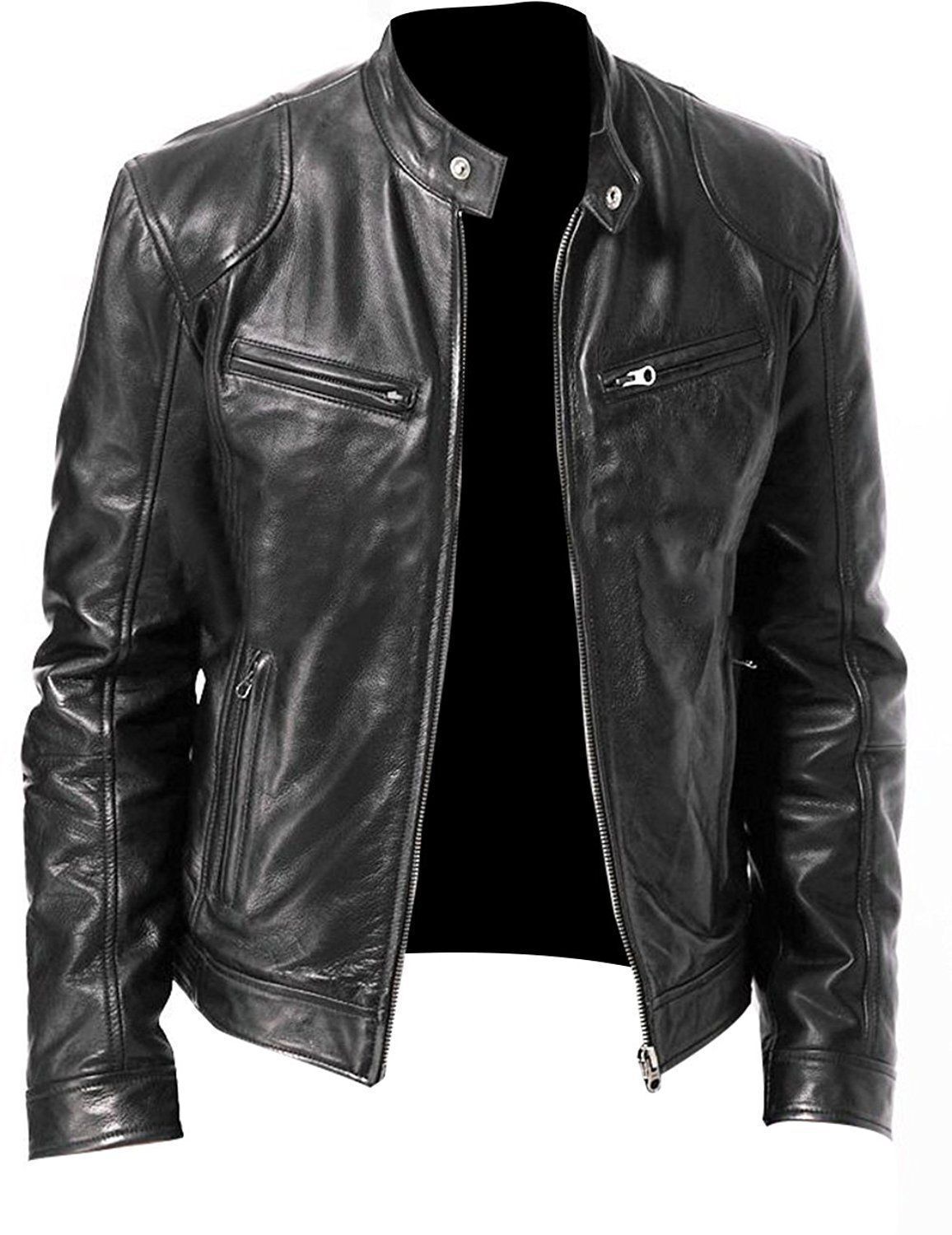 Cafe Racer Biker Leather Jacket Black & Brown Soft Sheep Cafe Racer Biker Leather Jacket Black & Brown Soft Sheep