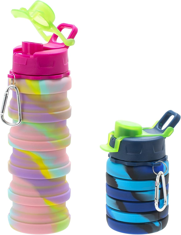 Pack of 2 Collapsible Water Bottles,16Oz Silicone Foldable Travel Water Bottle,