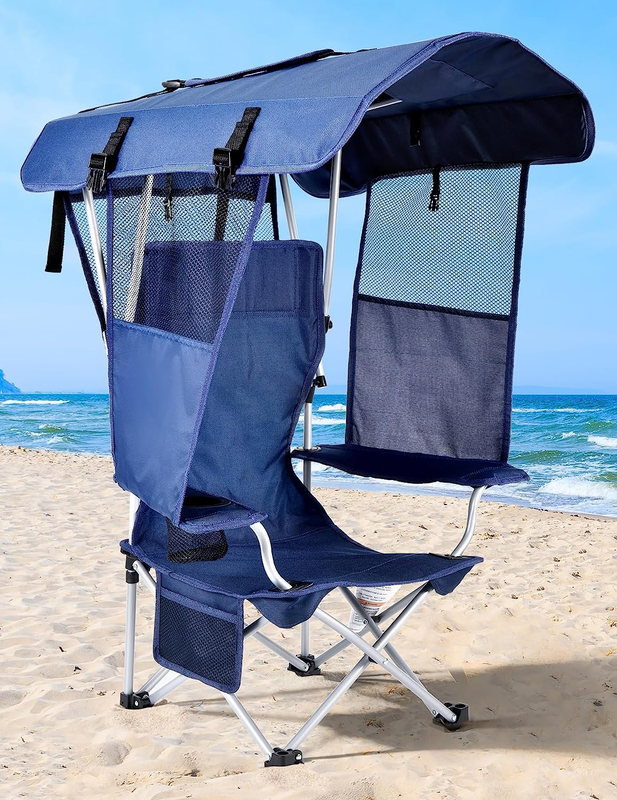 Kids Beach Chair with Canopy Shade, Kids Canopy Chair with Safety Lock, Cup Hold