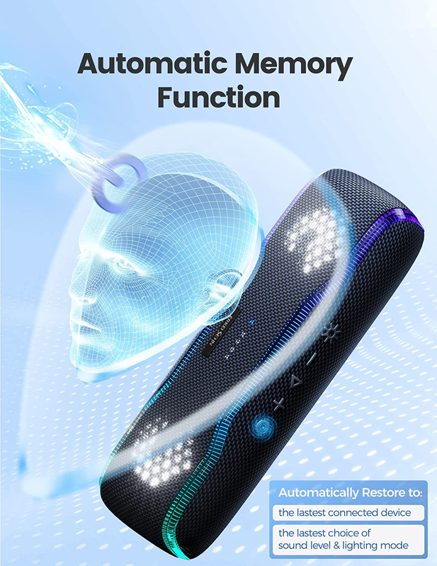Portable Bluetooth Speaker, IPX7 Waterproof Wireless Speaker with Colorful Flash