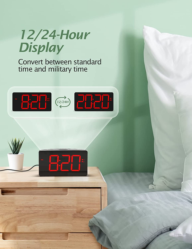 Alarm Clock, Large Display Digital Clock with 2 Alarms and Easy to Use, 6-Level