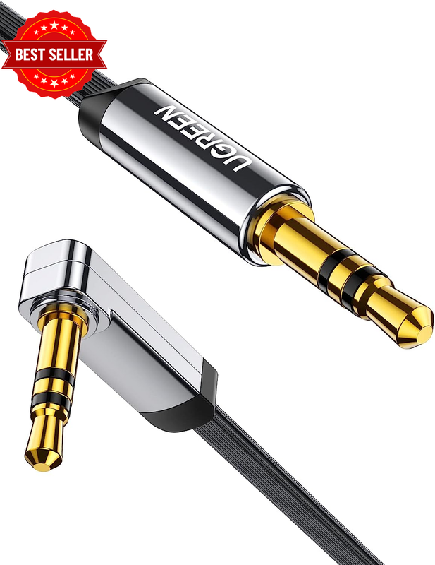 3.5 Mm Stereo Aux Cable, Right-Angle Male-To-Male, 50 Cm, Black