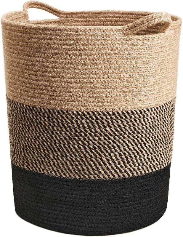 Large Cotton Rope Basket - Tall Laundry Basket Hamper for Dirty Clothes Woven St