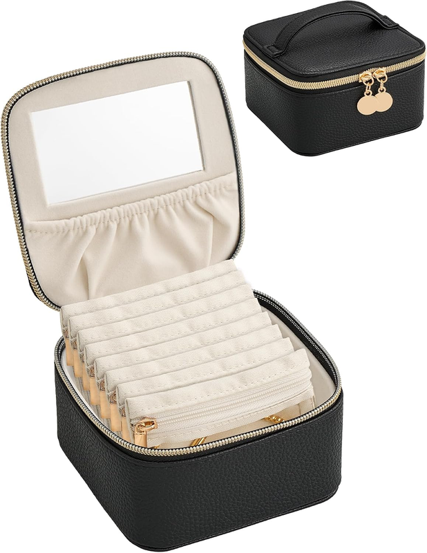 Travel Jewelry Case for Women, Compact Jewelry Organizer with 8 Individual Pouch