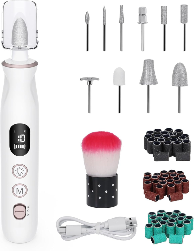 Electric Nail File 40000 RPM, 10 Speeds Cordless Nail Drill with LED Light, Port