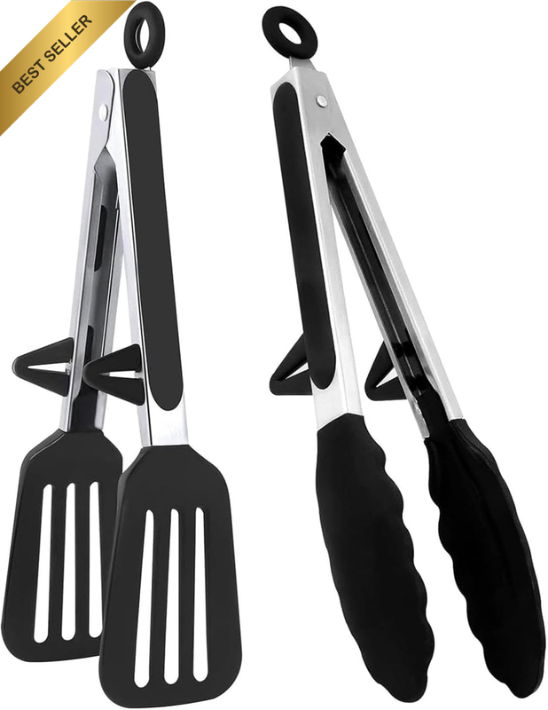 Heat Resistant Kitchen Tongs 2 Set BBQ Tong for Cooking, Stainless Steel Non Scr