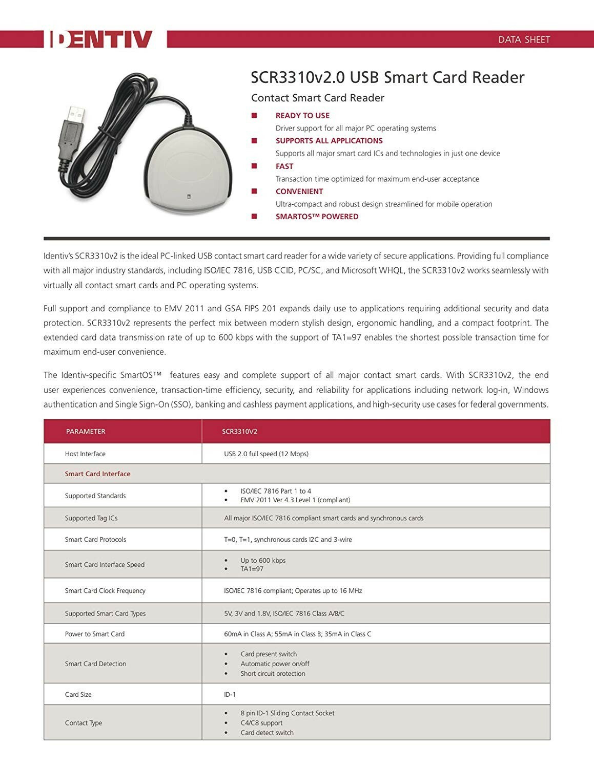 Identiv SCR3310V2 USB Smart Card Reader Writer