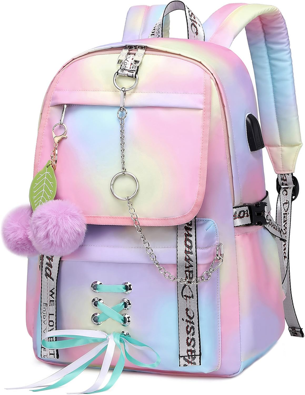 School Bag Cute Bookbag Gothic Backpack For Teen Girls Women Pink