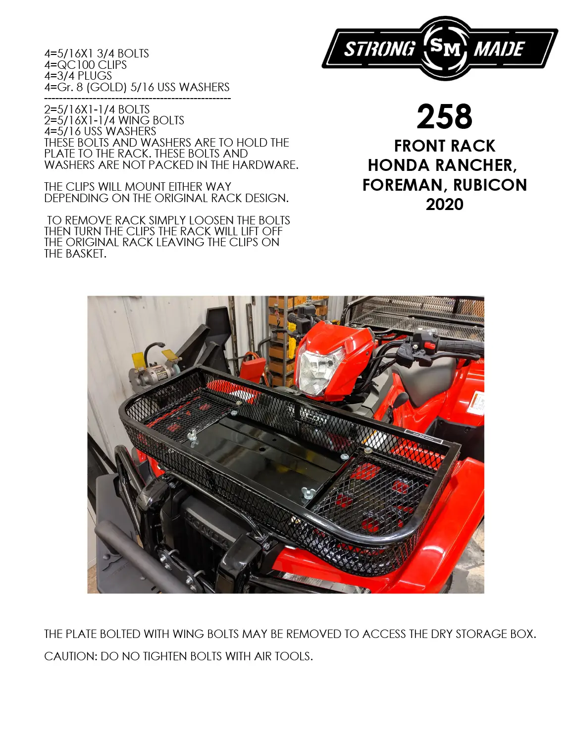 STRONG MADE FRONT BASKET RACK HONDA 420 RANCHER 520 FOREMAN & RUBICON 2020-2024