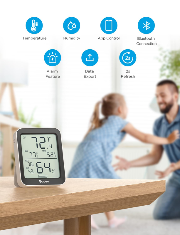 Bluetooth Hygrometer Thermometer，Room Temperature Humidity Meter with APP Alerts