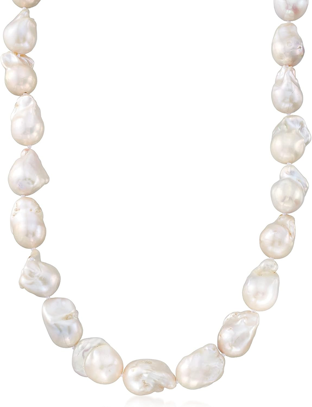 High-Luster White Baroque Pearl Strand - 20" Modern Minimalist 14K Gold