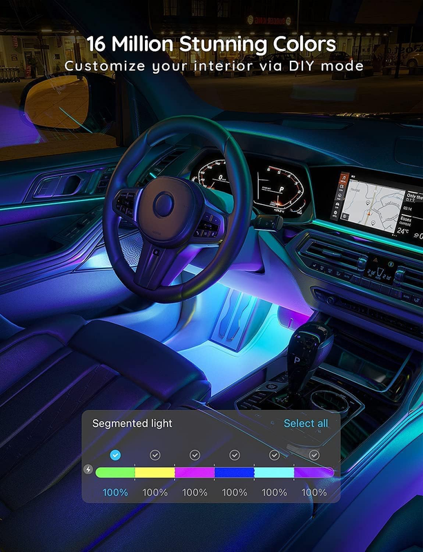 RGBIC Car LED Strip Lights, Smart Interior Car Lights with 4 Music Modes, 30 Sce