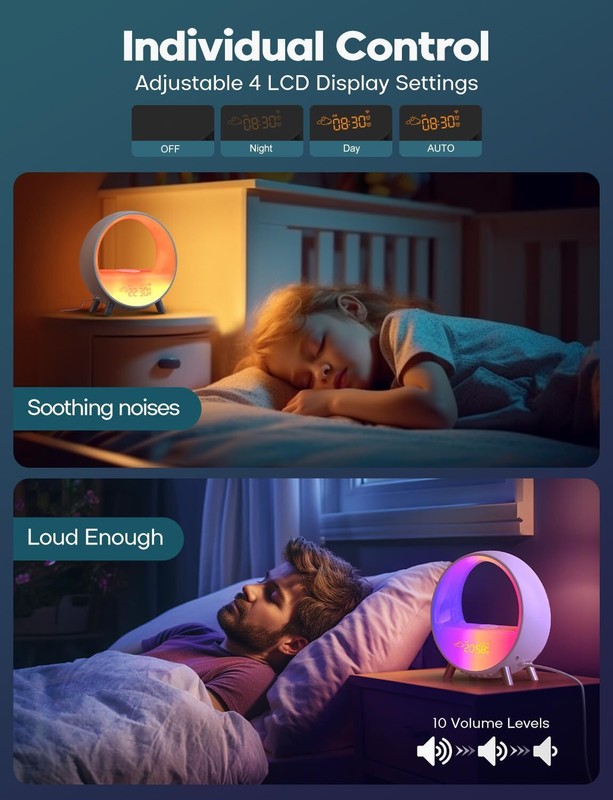 Alarm Clock Wireless Charging Bluetooth Speaker White Noise Soothing Sound