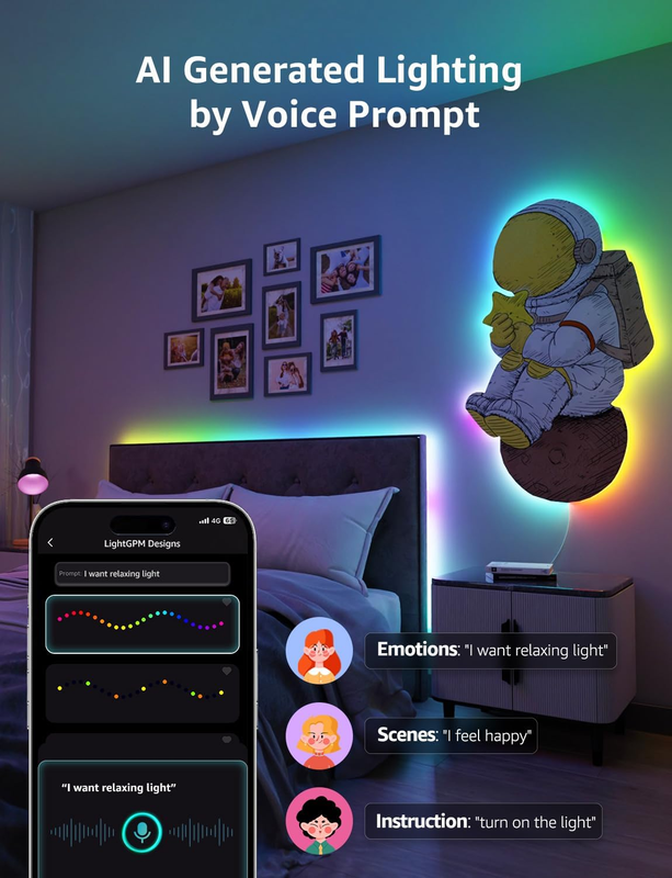 S1 AI LED Lights, WiFi RGBIC Led Lights Strip for Bedroom, Work with Alexa & Goo