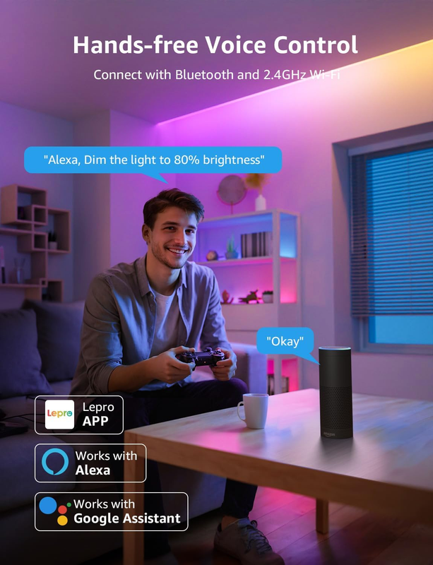 S1 AI LED Lights, WiFi RGBIC Led Lights Strip for Bedroom, Work with Alexa & Goo