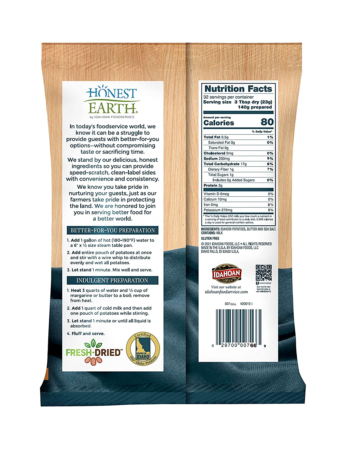 8 Pack Case IDAHOAN Honest Earth Rustic Mashed Potatoes w/Butter & Sea Salt 26oz