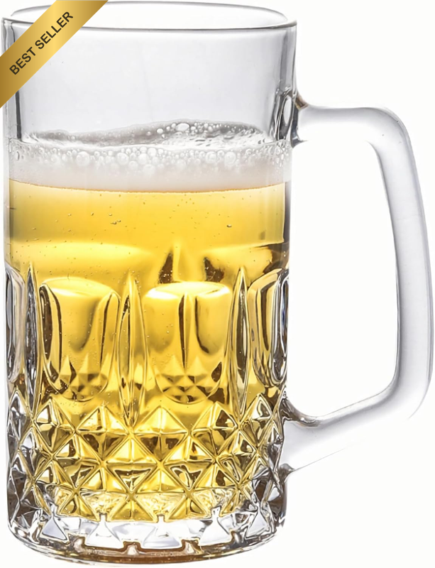 Heavy Glass Beer Mugs, 580ML Glass Beer Stein,Solid Clear Drinking Glassware Bee