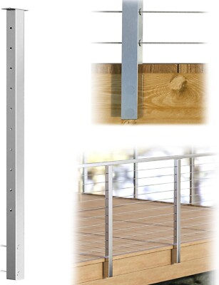 Muzata 36''x2''x2'' (42'') Side Mount Cable Railing Post Brushed Stainless Steel