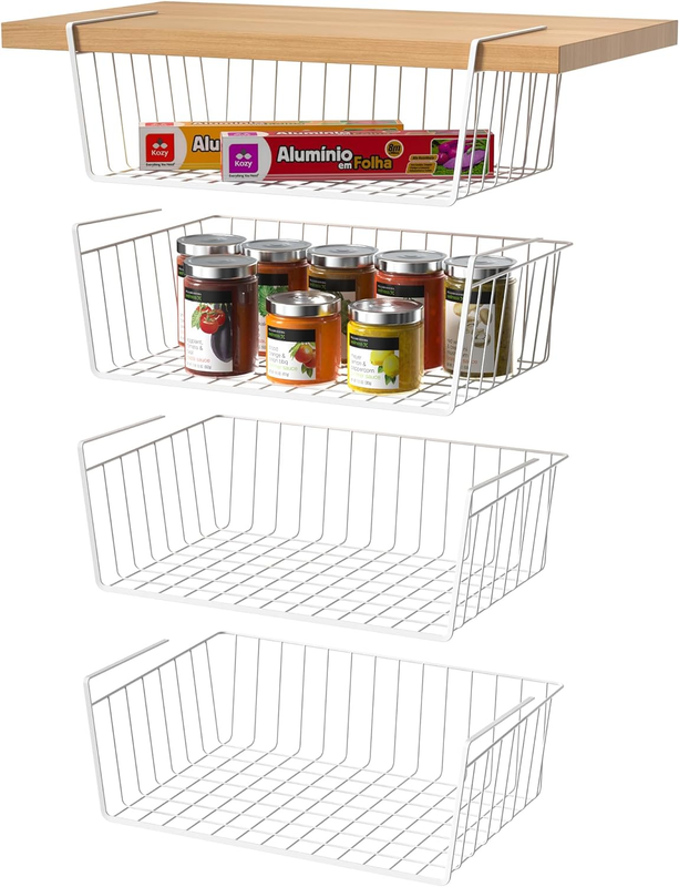 4 Pack Shelf Wire Metal Storage Organizer under Basket Hanging Slides