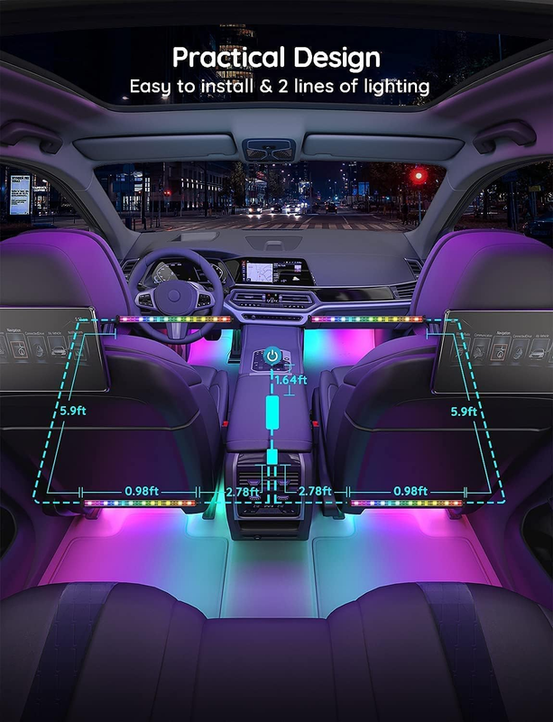 RGBIC Car LED Strip Lights, Smart Interior Car Lights with 4 Music Modes, 30 Sce