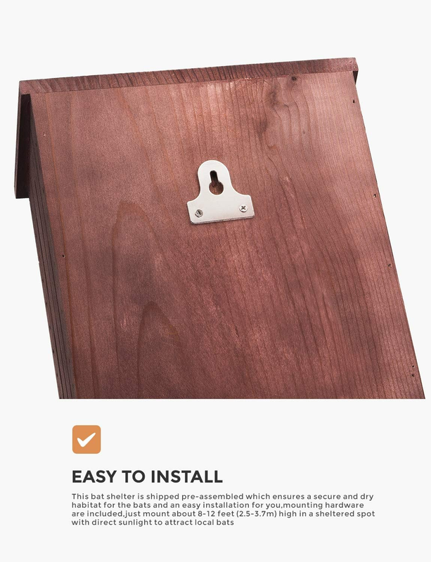 New Outdoor Bat House, All Natural Cedar Wood, 3 Chamber House Garden Tree New