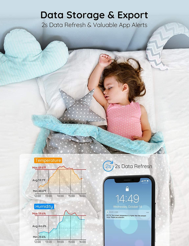 WiFi Digital Thermometer Hygrometer, Smart Indoor Humidity Meter Temperature Sen