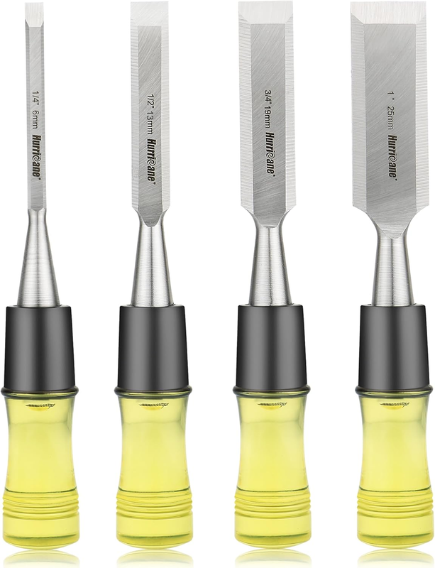 4 Piece Wood Chisel Set for Woodworking, CR-V Steel Beveled Edge Blade, Durable