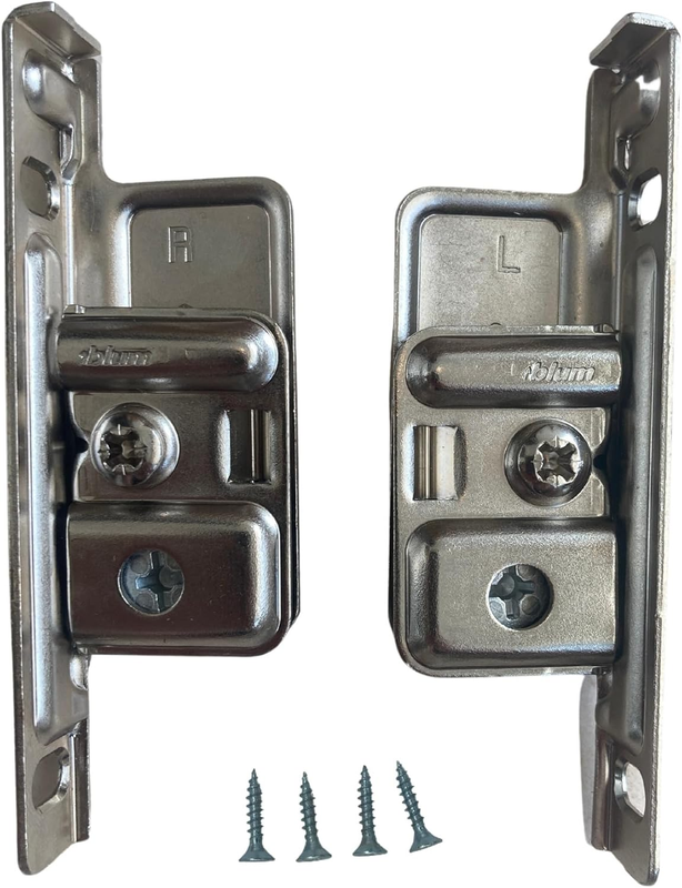 Drawer Front Fixing Bracket, Nickel, Right and Left, Screw-On, 1 Pair with 4 Scr
