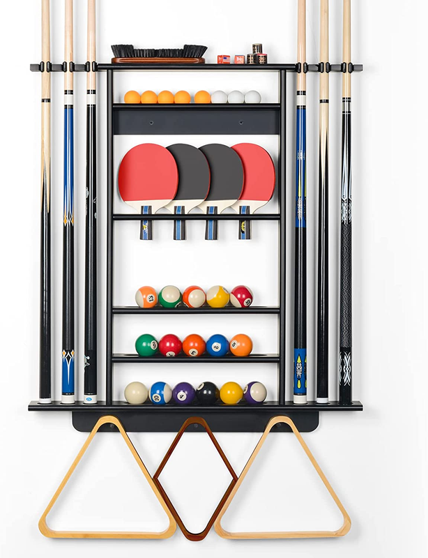 Pool Stick Holder, 2-IN-1 Pool Cue Rack & Ping Pong Paddle Holder, 100% Solid Pi