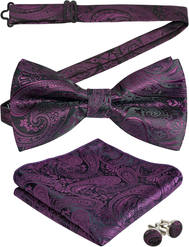 Mens Paisley Bow Tie, Hanky and Cufflinks