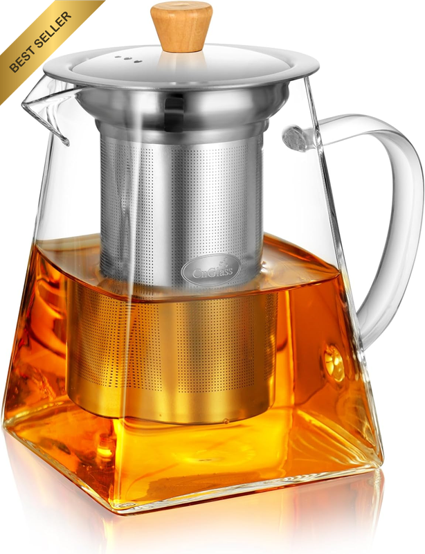 Glass Teapot with Infuser,700Ml Clear Glass Tea Kettle with Removable Stainless