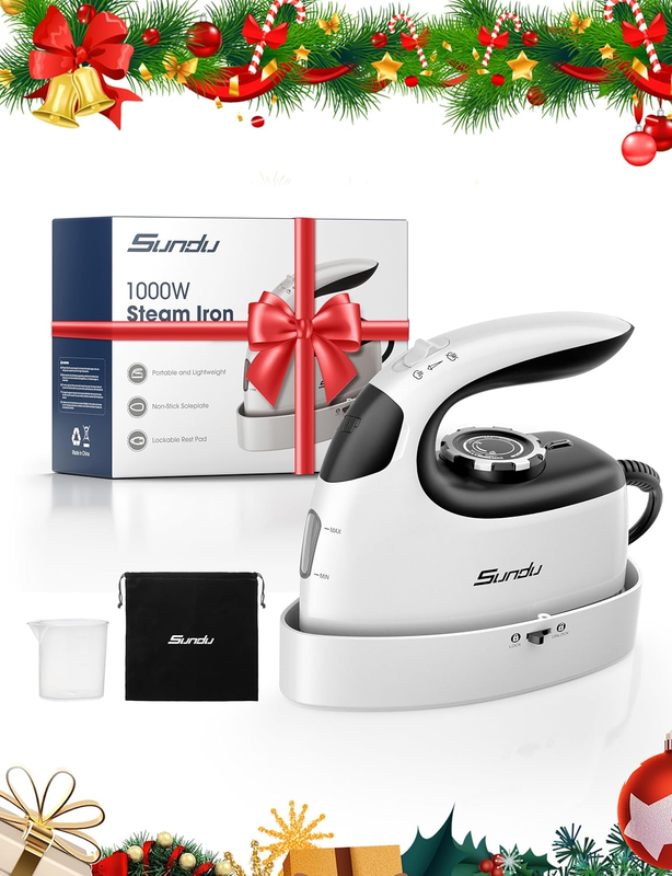 Mini Travel Iron with Steam,1000W Portable Non-Stick Soleplate Steam Samll Iron