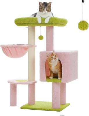 Flower Pink Cat Tree, 35.4'' Cute Tower Cat Condo Indoor Cats Large Padded Perch