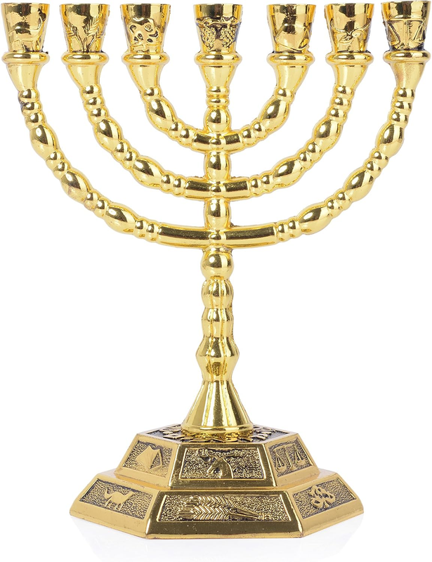 12 Tribes of Israel Menorah, Jerusalem Temple 7 Branch Jewish Candle Holder (5 I