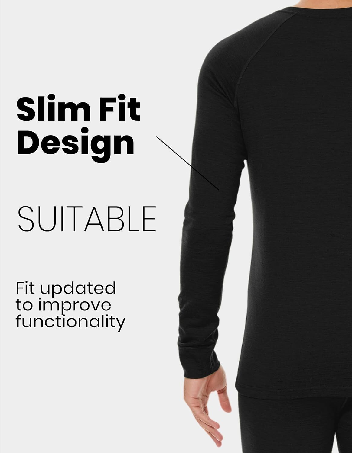 Men's 100% Merino Wool Base Layer Top Winter Warm Thermal Underwear Shirts UT