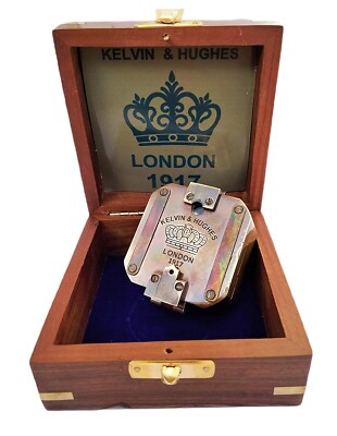 Black Finish Brass LONDON 1917 Brunton Compass Square & Wooden Box Collectible