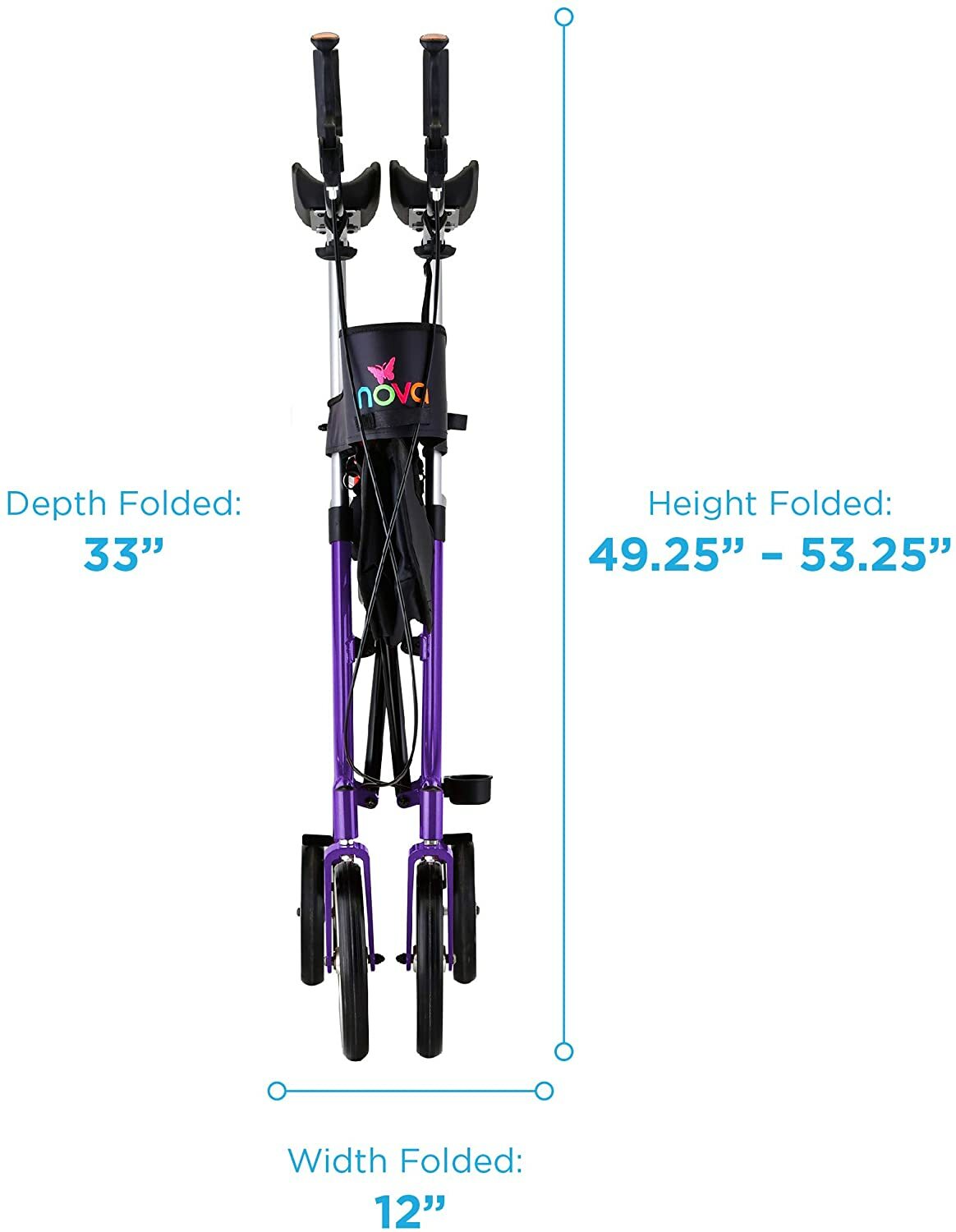 NOVA Phoenix Rise UP Rollator, Upright Walker w/Padded Forearm, Purp - OPEN BOX!