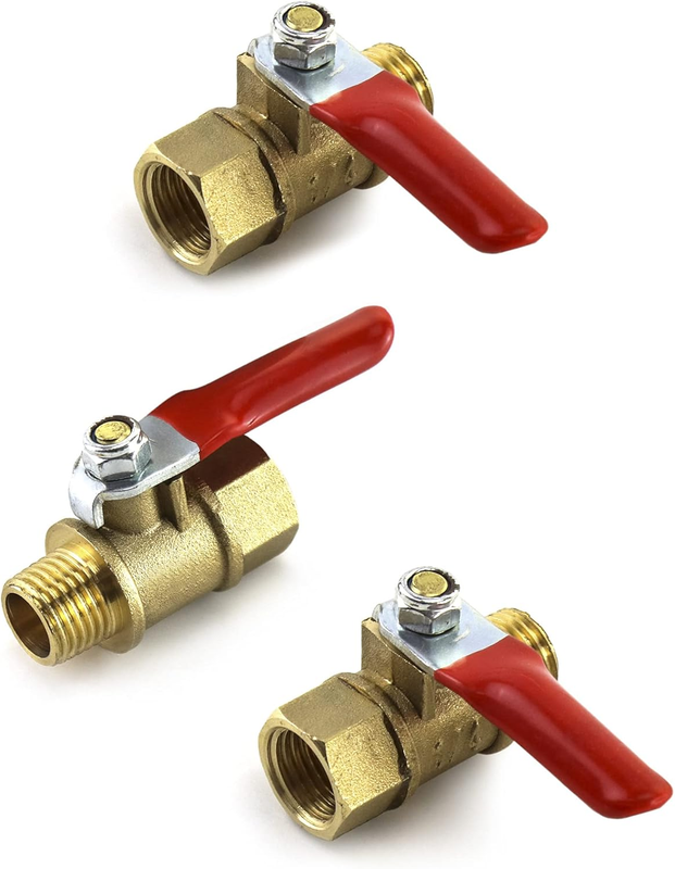 Ball Valve, 3 Pcs 1/4" Heavy Duty Brass Ball Valve Shut Off Switch, 1/4" Male x