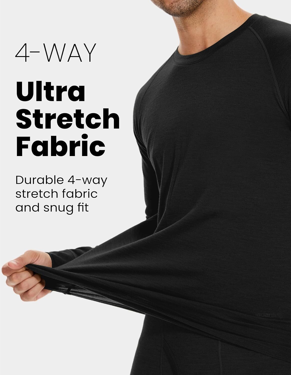 Men's 100% Merino Wool Base Layer Top Winter Warm Thermal Underwear Shirts UT