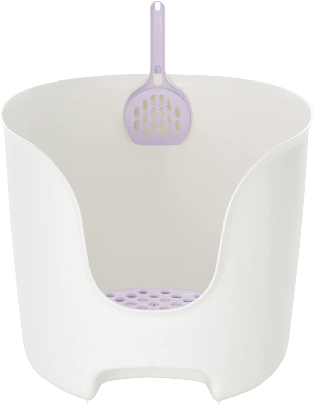 High Wall Cat Litter Box in White/Lavender, High Sides Cat Litter Box