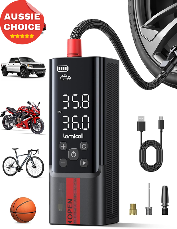 Portable Tire Inflator Compressor 150 PSI Cordless Air Pump Fast Inflate LED