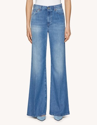 Pre-owned Dondup Woman Wide Leg Jeans Denim 17612 In Blue