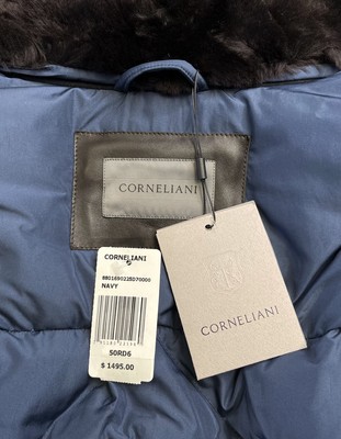 Pre-owned Corneliani Mens Shearling Neck Wool Down Jacket 40 Navy It 50 - $1495 In Blue