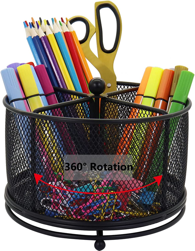 Pen Holder for Desk, 360 Rotating Mesh Pencil Organizer Marker Storage Caddy, Bl