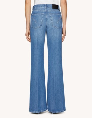 Pre-owned Dondup Woman Wide Leg Jeans Denim 17612 In Blue