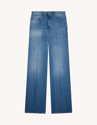 Pre-owned Dondup Woman Wide Leg Jeans Denim 17612 In Blue