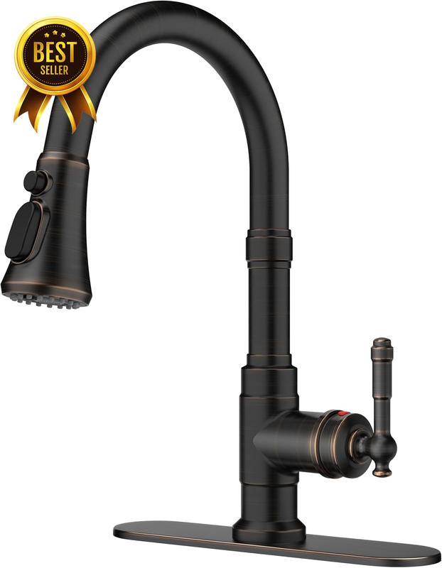 Oil-Rubbed Bronze Vintage Kitchen Faucet with Pull-Down Sprayer