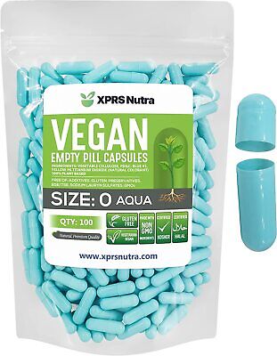 Size 0 Aqua Empty Vegan/Vegetable Vegetarian Pill Capsules Veg Vcaps DIY Caps