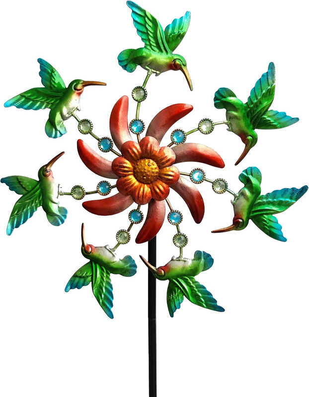 COOZZYHOUR 39" Hummingbird Wind Spinner for Yard and Garden Stake,Outdoor Metal